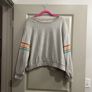 Gray Women's Crewneck with Rainbow Stripes